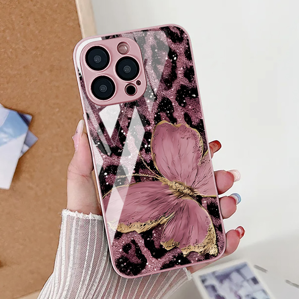 Apple Iphone 15 - Coque de téléphone imprimé léopard papillon,